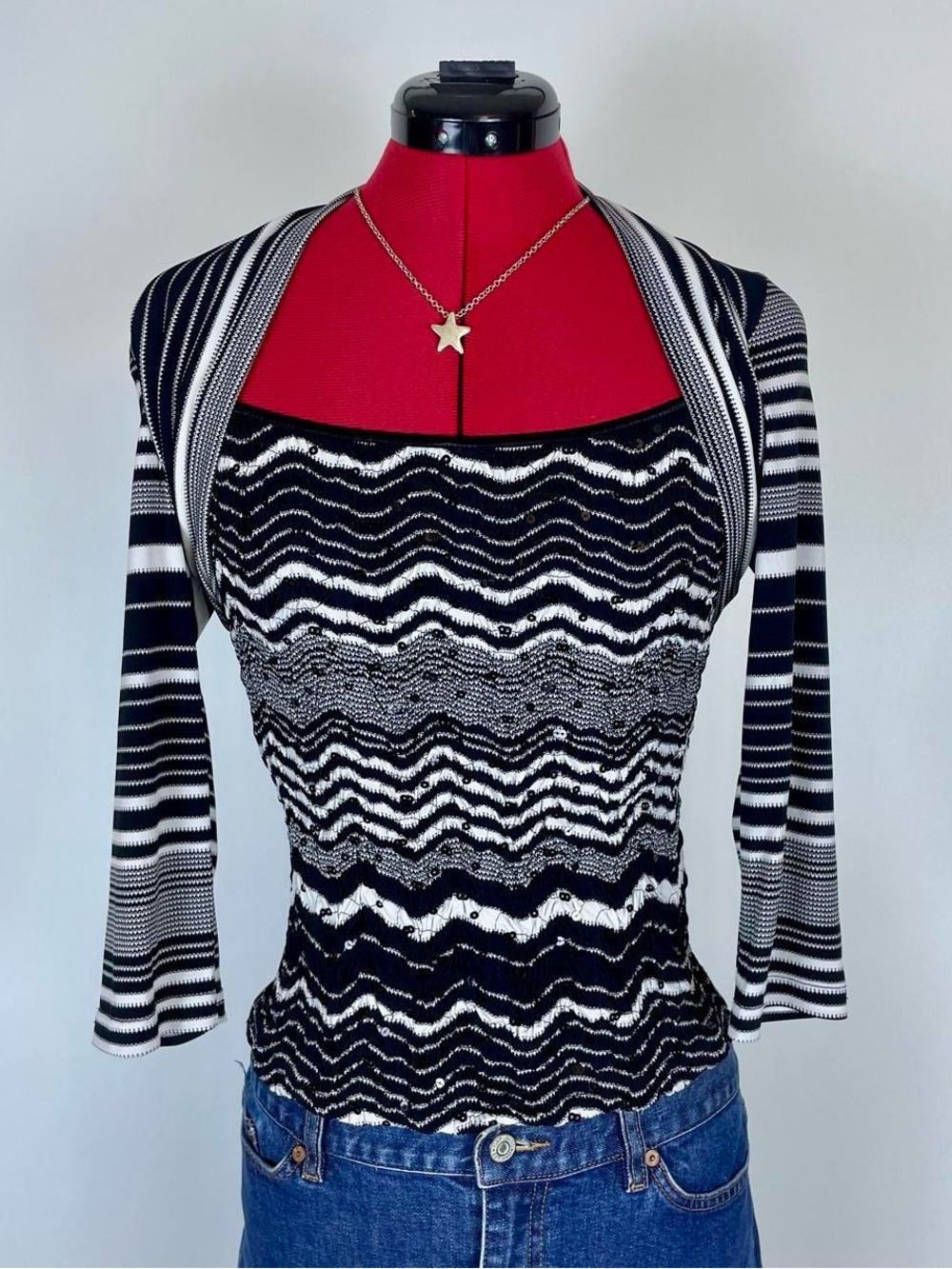 Vintage Black & White Illusion Twofer Top
